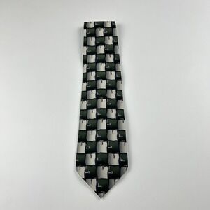 Vintage 1996 J. Garcia Ancient Writing Green Silver Geometric 100% Silk Tie